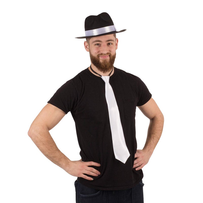 Tigerdoe Fedora Hat â€“ Fedora Gangster Hat With White Tie â€“ (2 Pc Set) 1920's Menâ€™s accessories - Image 2